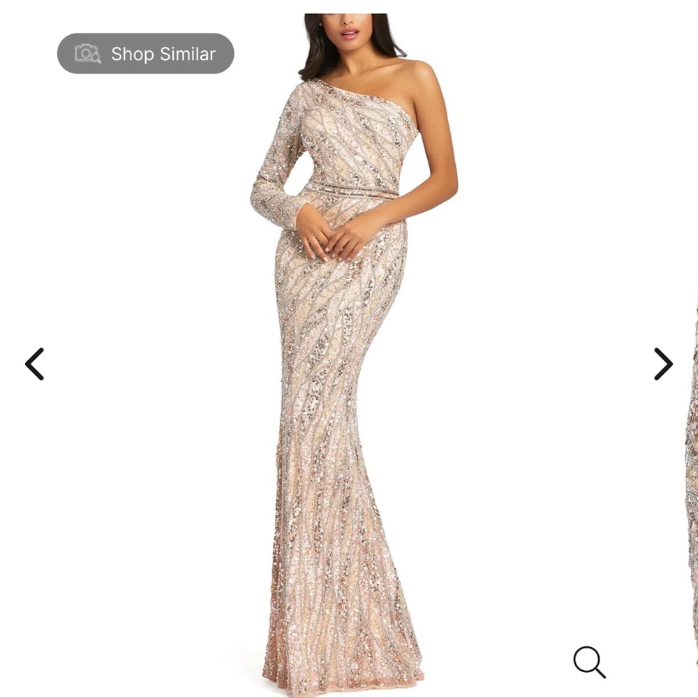 Mac Duggal Asymmetrical One Shoulder Long Sleeve Fully Sequin Gown